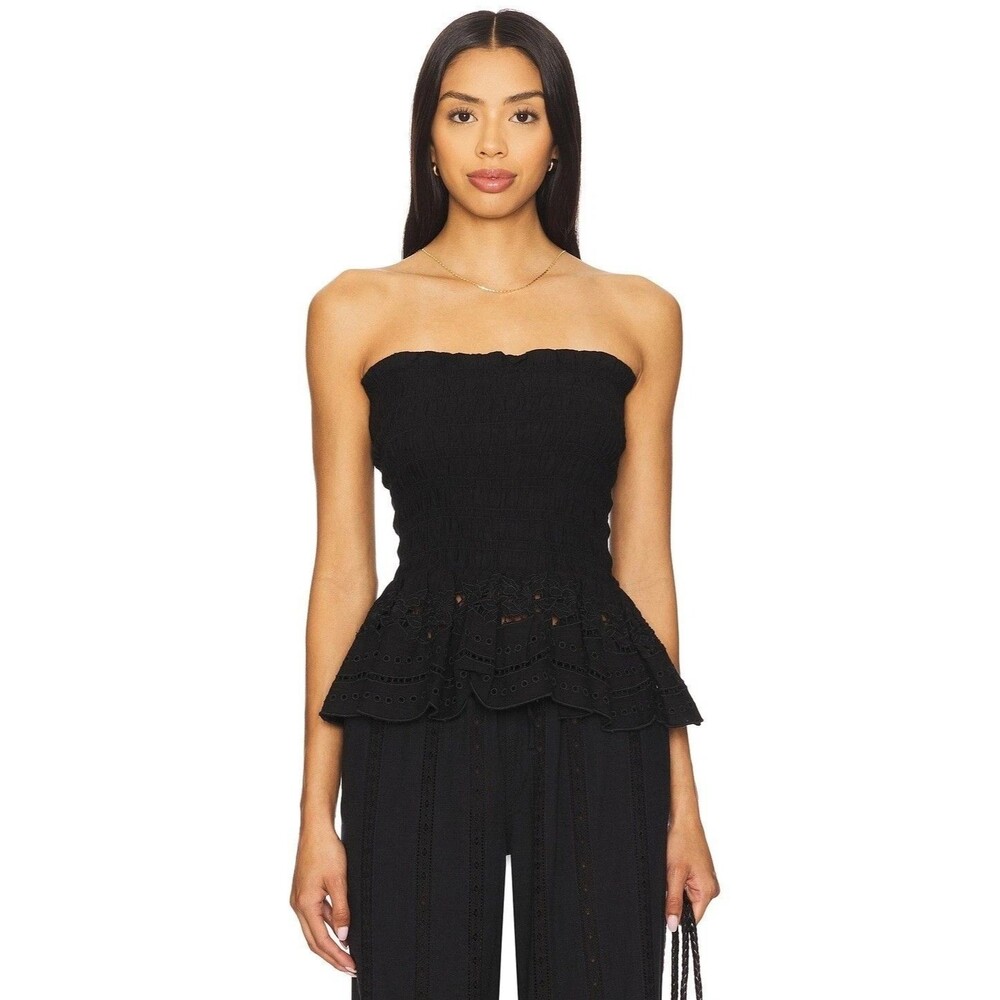 Damson Madder Martina Cami Tank Top Smocked Broderie Cutout Eyelet L-12 289294